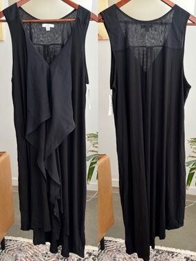 NWT H by Halston Black Tent-Style Ruffle-Front Midi Dress
